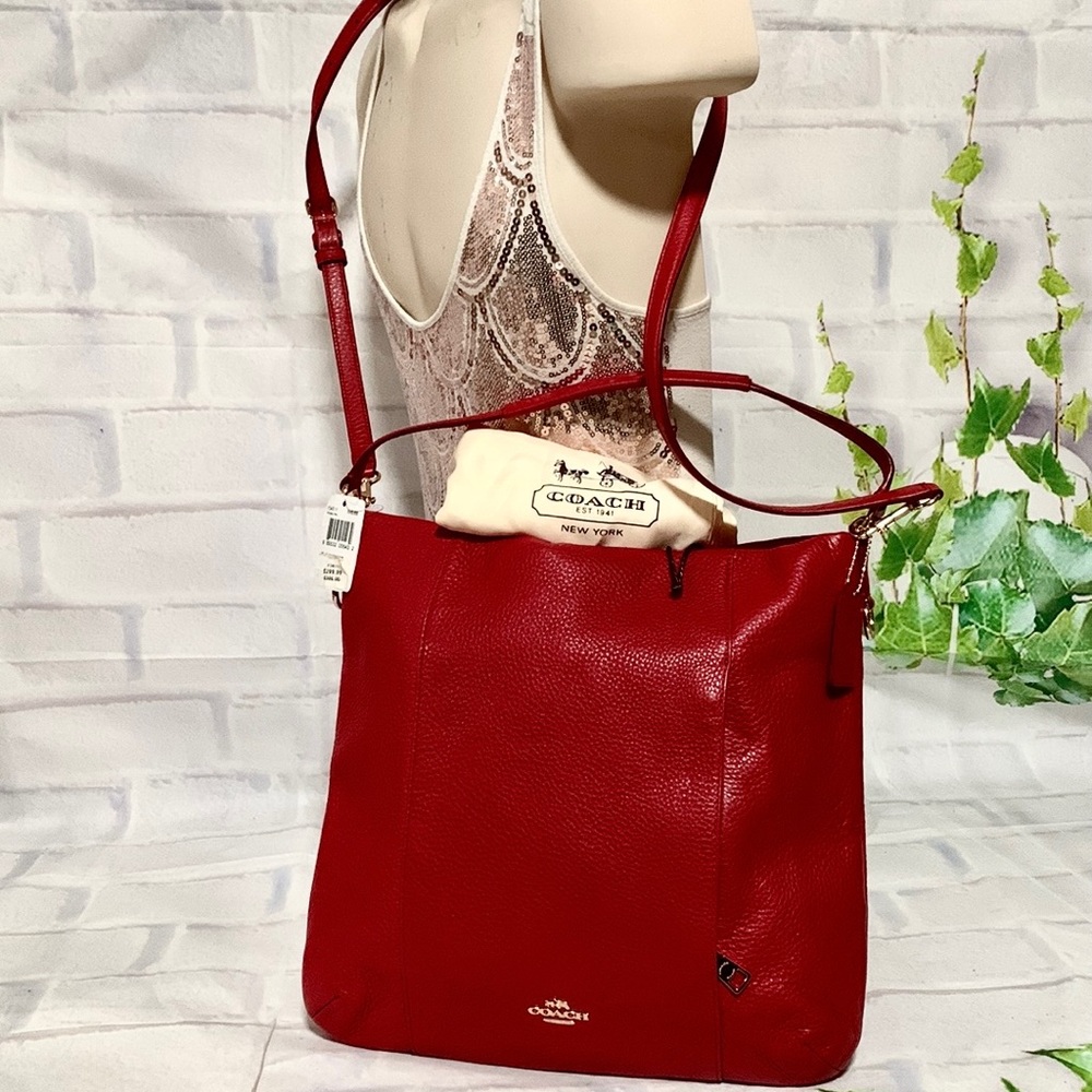 COACH F34511 CLASSIC RED PEBBLED LEATHER  SHOULDER BAG MSRP $398